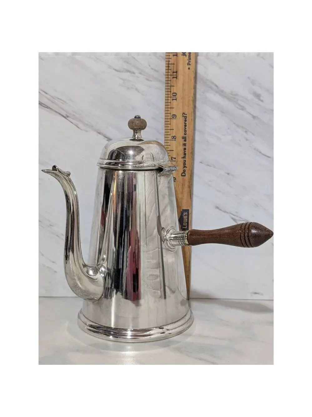 Antique Queen Anne Silver Hot Beverage Container Wood Side Handle Coffee Pot